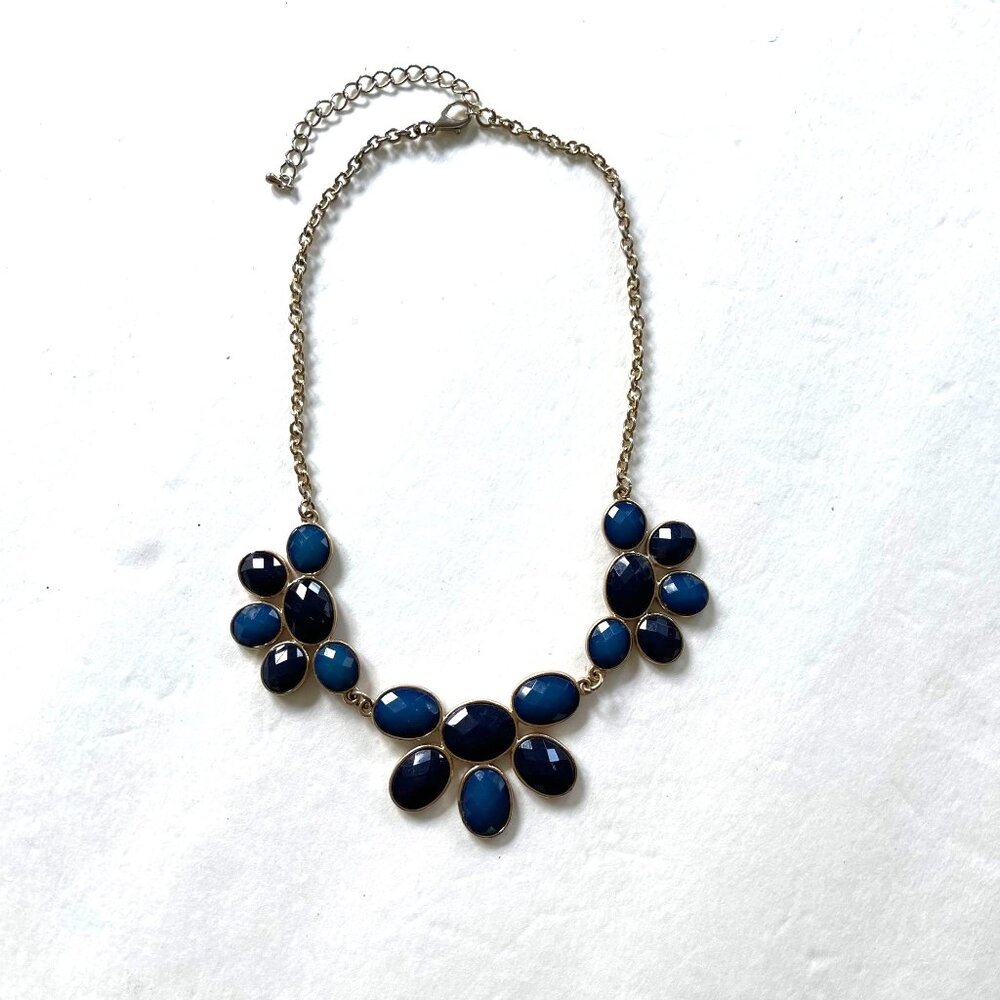 Blue Statement 20" Adjustable Necklace With Gold Tone Chain
